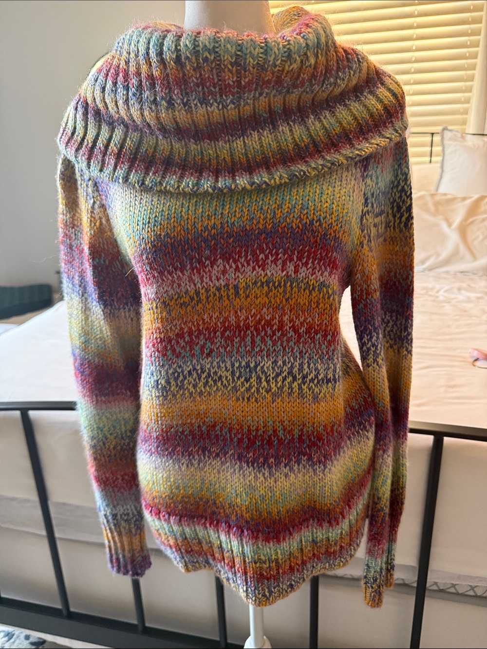 ecru Multicolor 🌈 Striped Cowl Neck Knit Sweater